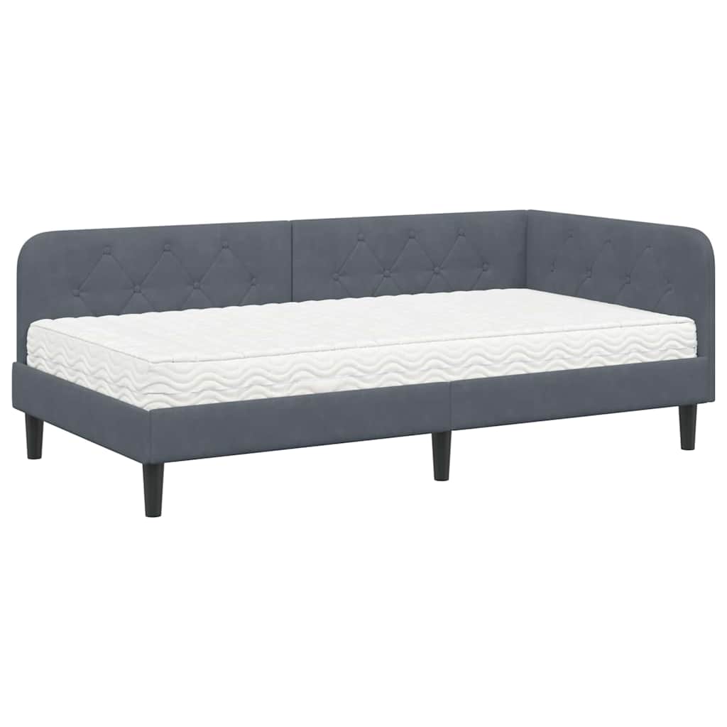 Hoekbedframe met matras Donkergrijs 90 x 190 cm Fluweel