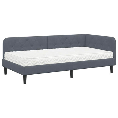Hoekbedframe met matras Donkergrijs 90 x 190 cm Fluweel