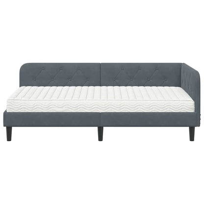 Hoekbedframe met matras Donkergrijs 90 x 190 cm Fluweel