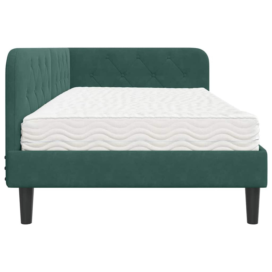Hoekbedframe met matras Donkergroen 90 x 190 cm Fluweel