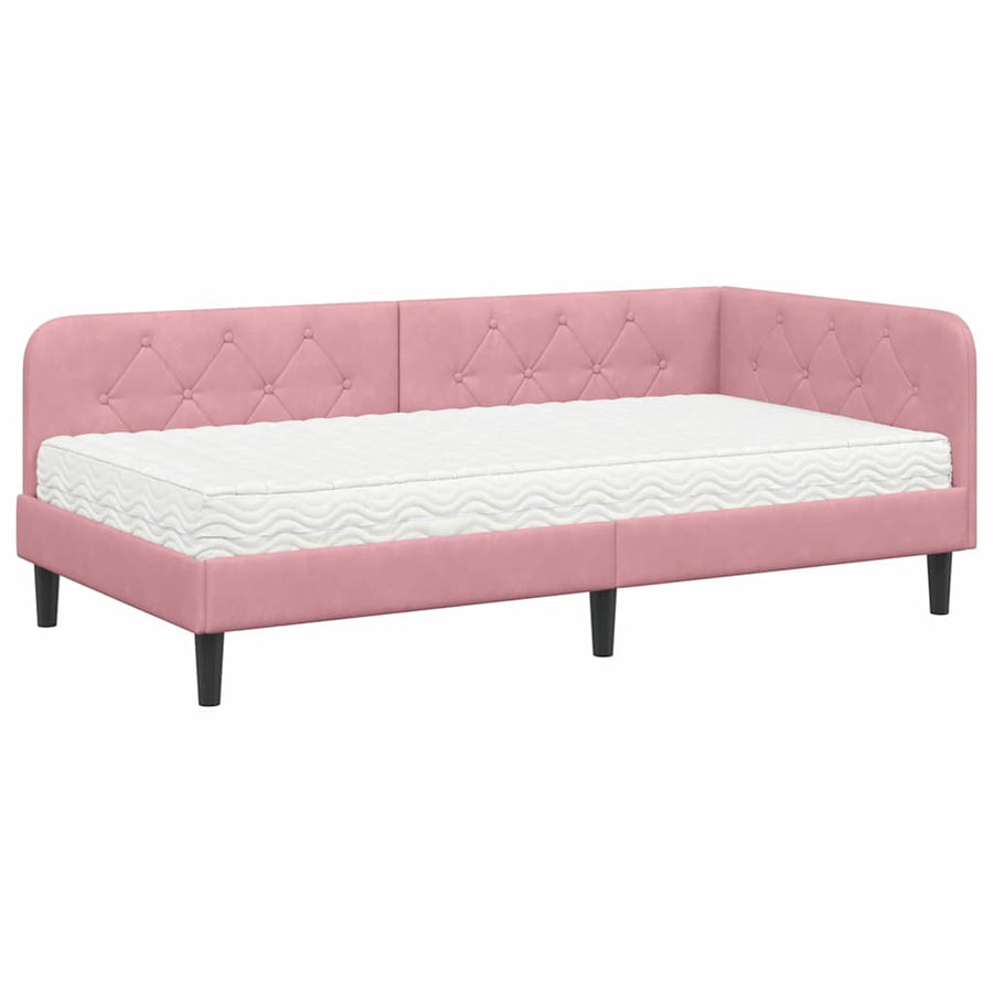 Hoekbedframe met matras met hoofdeinde Roze 90 x 190 cm Fluweel