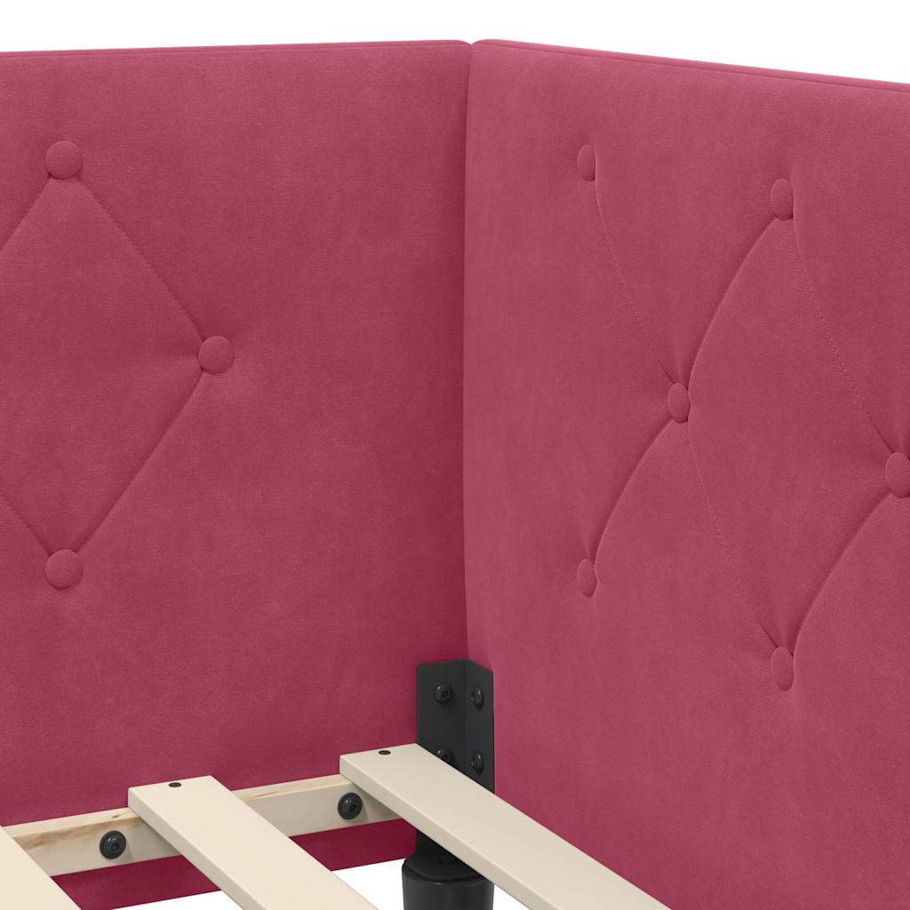 Hoekbedframe met matras Wijnrood 90 x 190 cm Fluweel