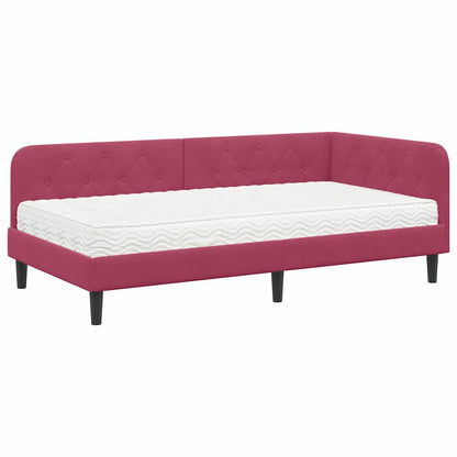 Hoekbedframe met matras Wijnrood 90 x 190 cm Fluweel