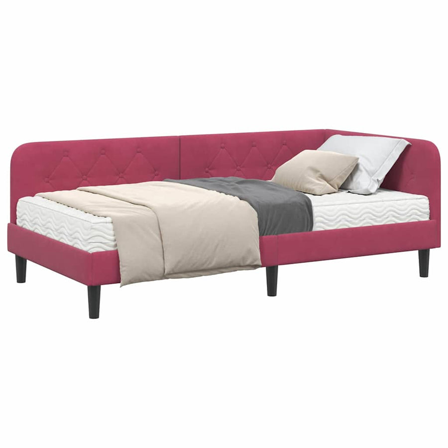 Hoekbedframe met matras Wijnrood 90 x 190 cm Fluweel