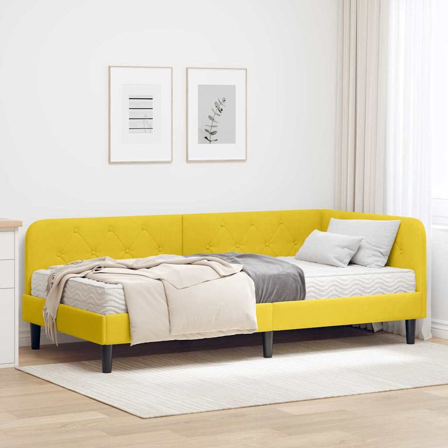 Hoekbedframe met matras met hoofdeinde Geel 90 x 190 cm Fluweel