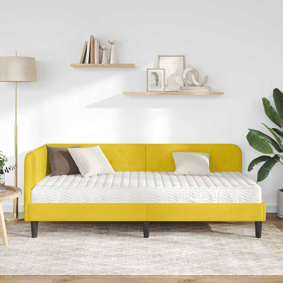 Hoekbedframe met matras met hoofdeinde Geel 90 x 190 cm Fluweel