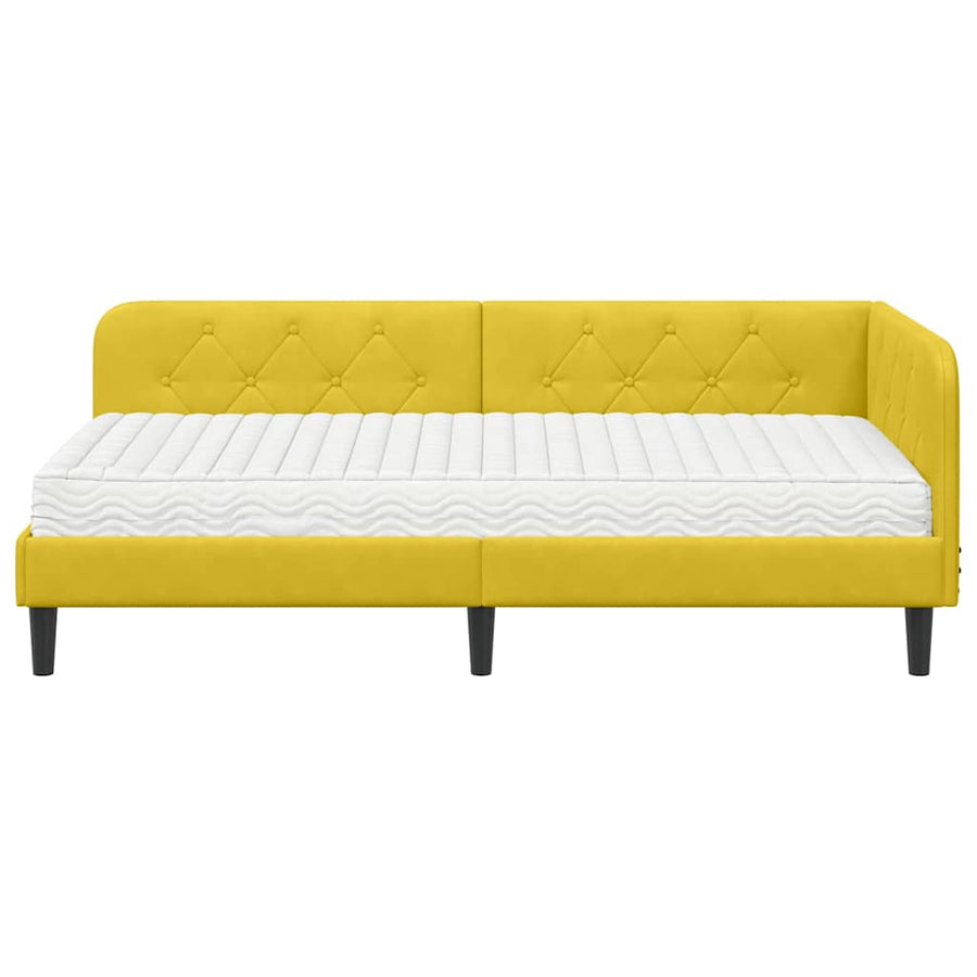 Hoekbedframe met matras met hoofdeinde Geel 90 x 190 cm Fluweel