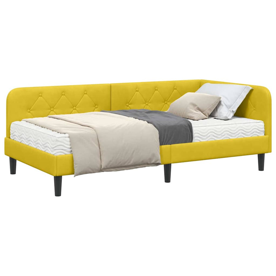 Hoekbedframe met matras met hoofdeinde Geel 90 x 190 cm Fluweel