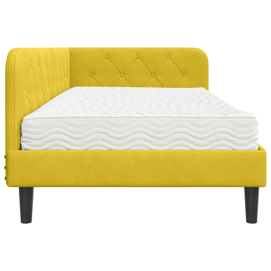 Hoekbedframe met matras met hoofdeinde Geel 90 x 190 cm Fluweel