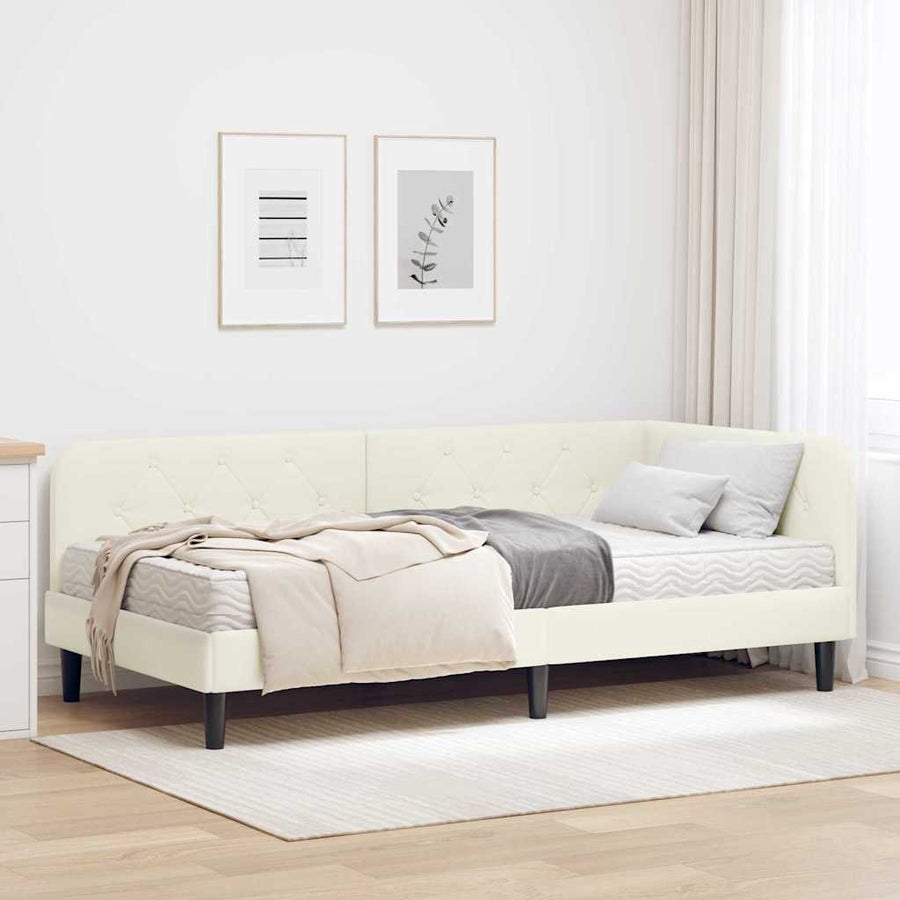 Hoekbedframe met matras Crème 90 x 190 cm Fluweel