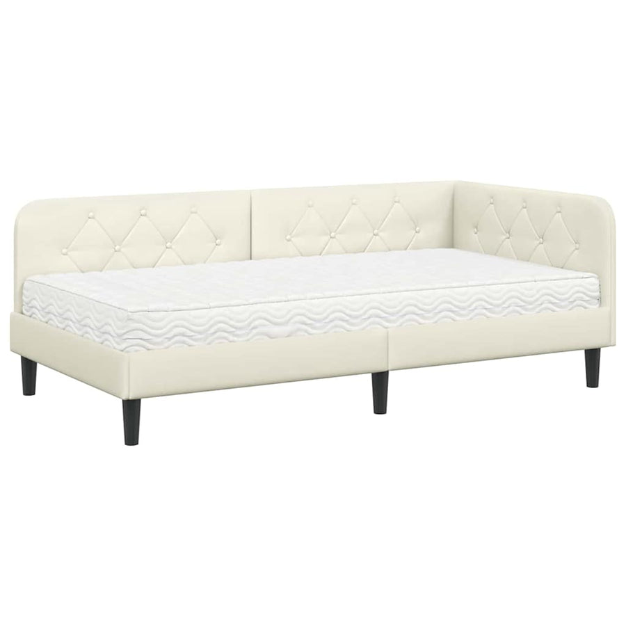 Hoekbedframe met matras Crème 90 x 190 cm Fluweel