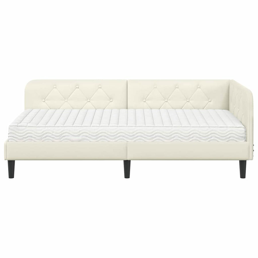 Hoekbedframe met matras Crème 90 x 190 cm Fluweel