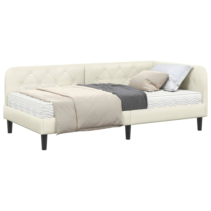 Hoekbedframe met matras Crème 90 x 190 cm Fluweel