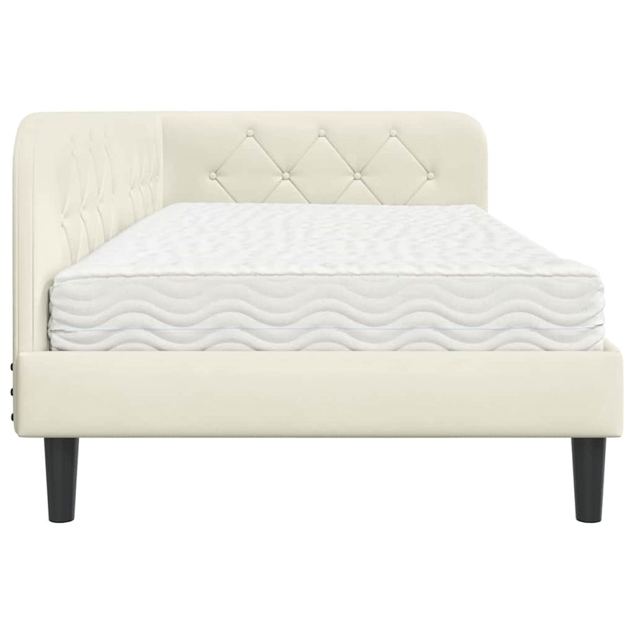 Hoekbedframe met matras Crème 90 x 190 cm Fluweel