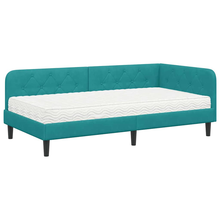Hoekbedframe met matras Turquoise 90 x 190 cm Fluweel