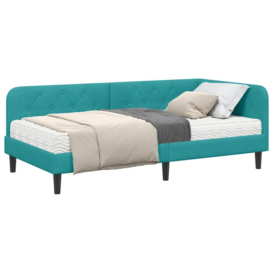 Hoekbedframe met matras Turquoise 90 x 190 cm Fluweel