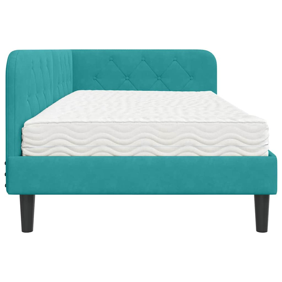 Hoekbedframe met matras Turquoise 90 x 190 cm Fluweel