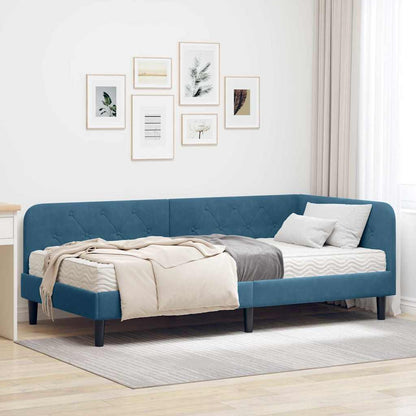 Hoekbedframe met matras Blauw 90 x 200 cm Fluweel