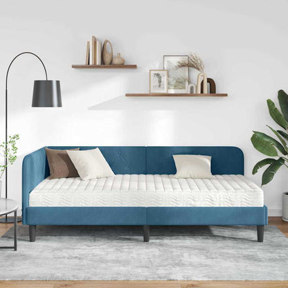 Hoekbedframe met matras Blauw 90 x 200 cm Fluweel