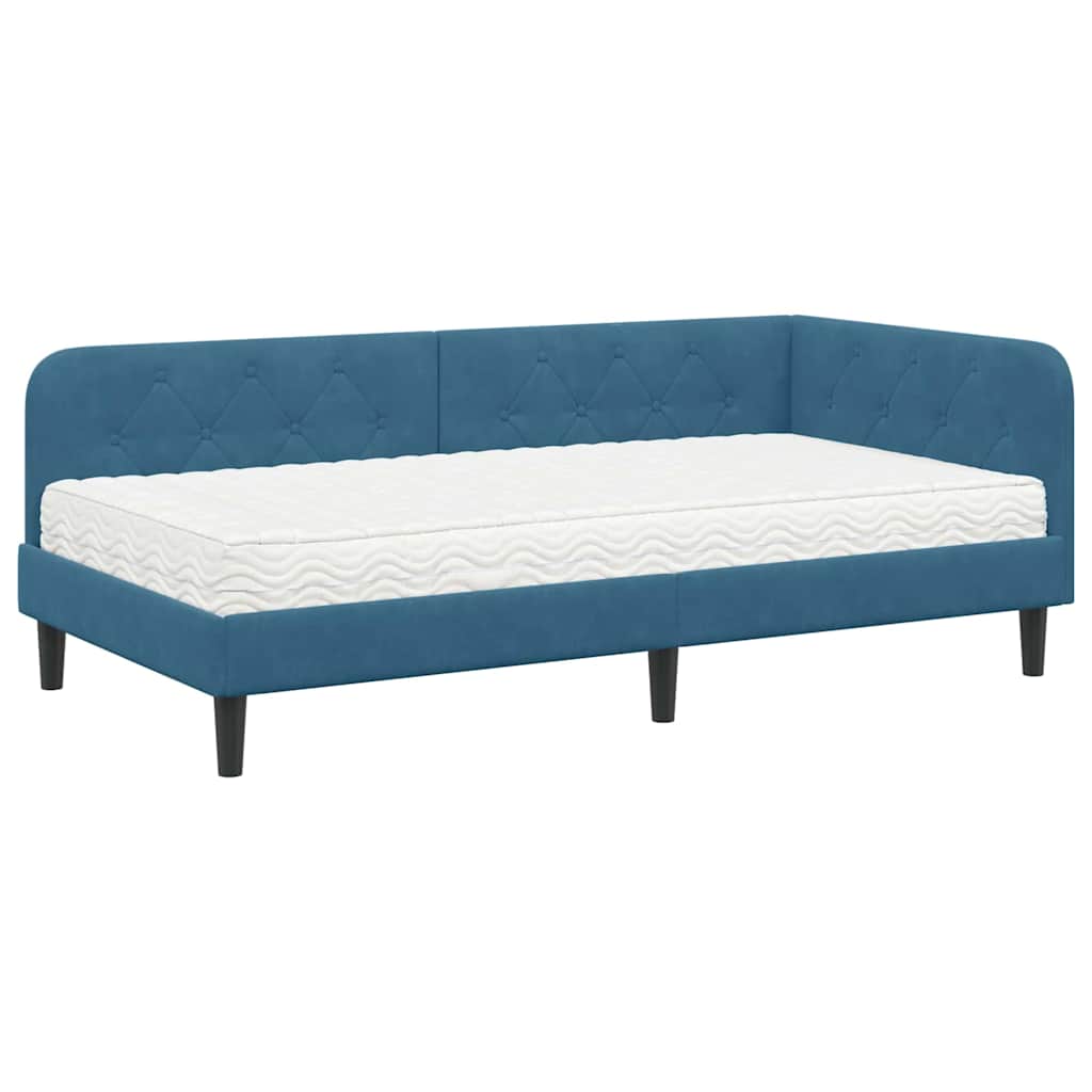 Hoekbedframe met matras Blauw 90 x 200 cm Fluweel
