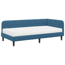 Hoekbedframe met matras Blauw 90 x 200 cm Fluweel
