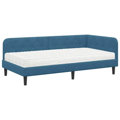 Hoekbedframe met matras Blauw 90 x 200 cm Fluweel