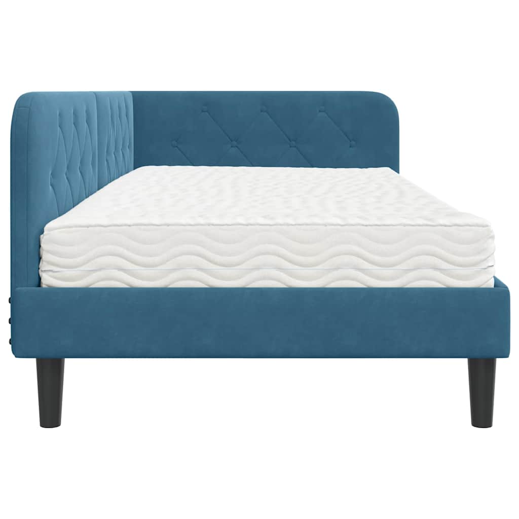 Hoekbedframe met matras Blauw 90 x 200 cm Fluweel