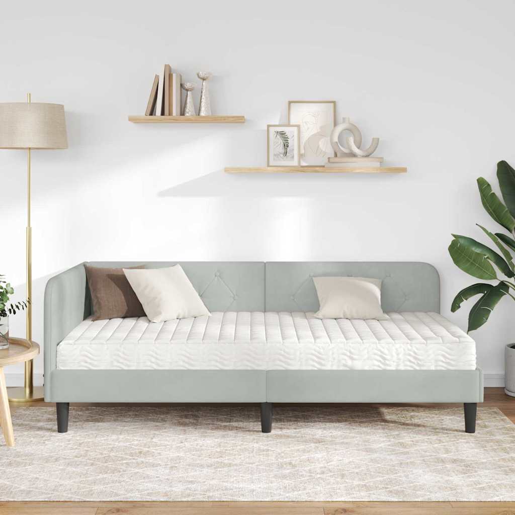 Hoekbedframe met matras Lichtgrijs 90 x 200 cm Fluweel