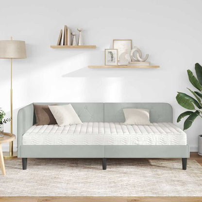 Hoekbedframe met matras Lichtgrijs 90 x 200 cm Fluweel