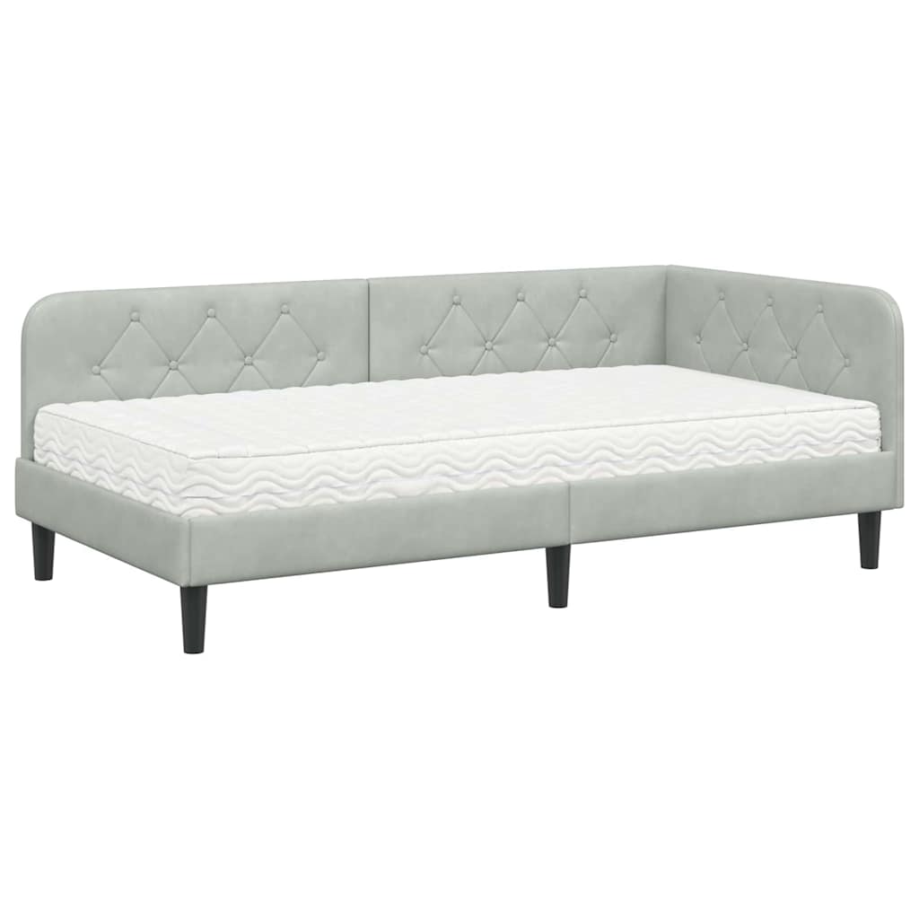 Hoekbedframe met matras Lichtgrijs 90 x 200 cm Fluweel
