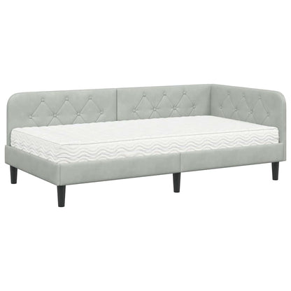 Hoekbedframe met matras Lichtgrijs 90 x 200 cm Fluweel