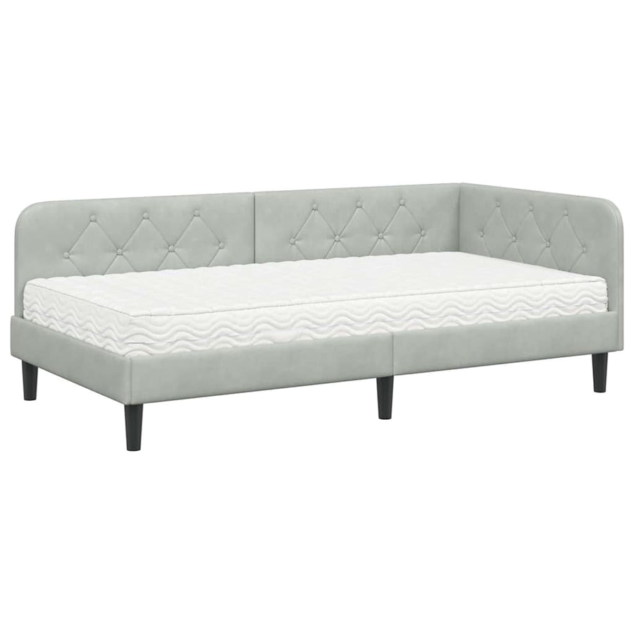 Hoekbedframe met matras Lichtgrijs 90 x 200 cm Fluweel