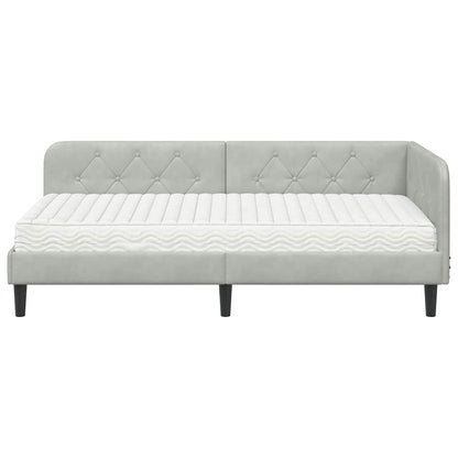 Hoekbedframe met matras Lichtgrijs 90 x 200 cm Fluweel