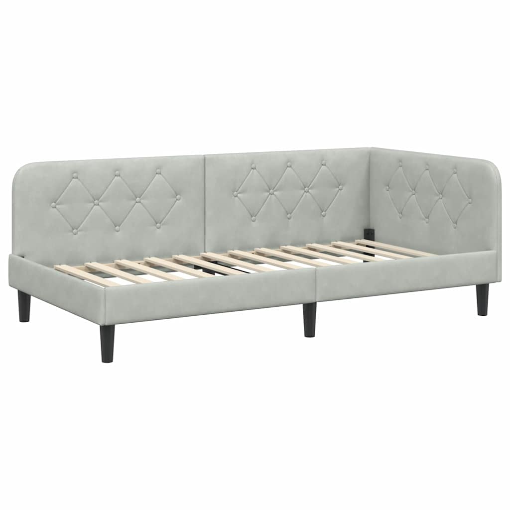 Hoekbedframe met matras Lichtgrijs 90 x 200 cm Fluweel