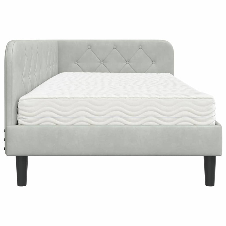 Hoekbedframe met matras Lichtgrijs 90 x 200 cm Fluweel