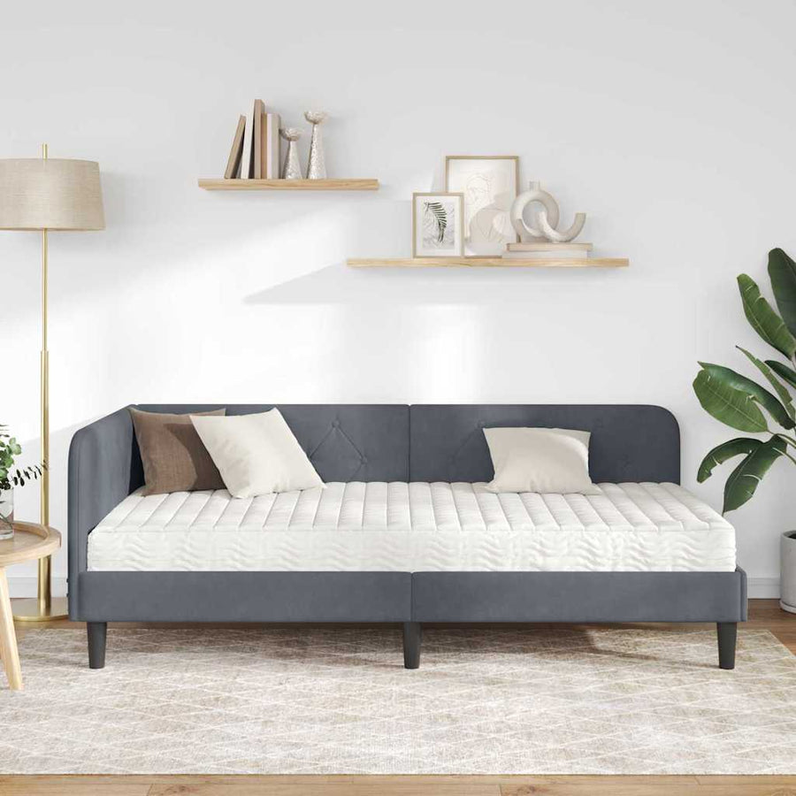 Hoekbedframe met matras Donkergrijs 90 x 200 cm Fluweel
