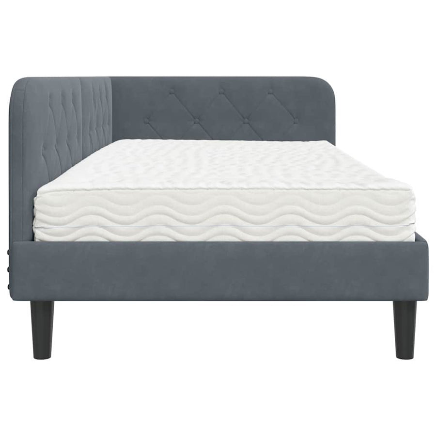 Hoekbedframe met matras Donkergrijs 90 x 200 cm Fluweel