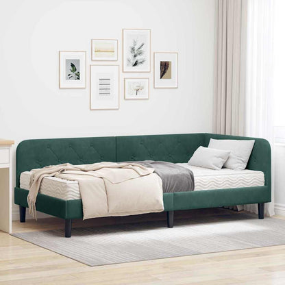 Hoekbedframe met matras Donkergroen 90 x 200 cm Fluweel