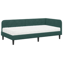 Hoekbedframe met matras Donkergroen 90 x 200 cm Fluweel
