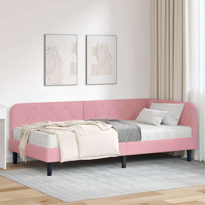 Hoekbedframe met matras met hoofdeinde Roze 90 x 200 cm Fluweel