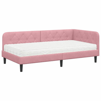 Hoekbedframe met matras met hoofdeinde Roze 90 x 200 cm Fluweel