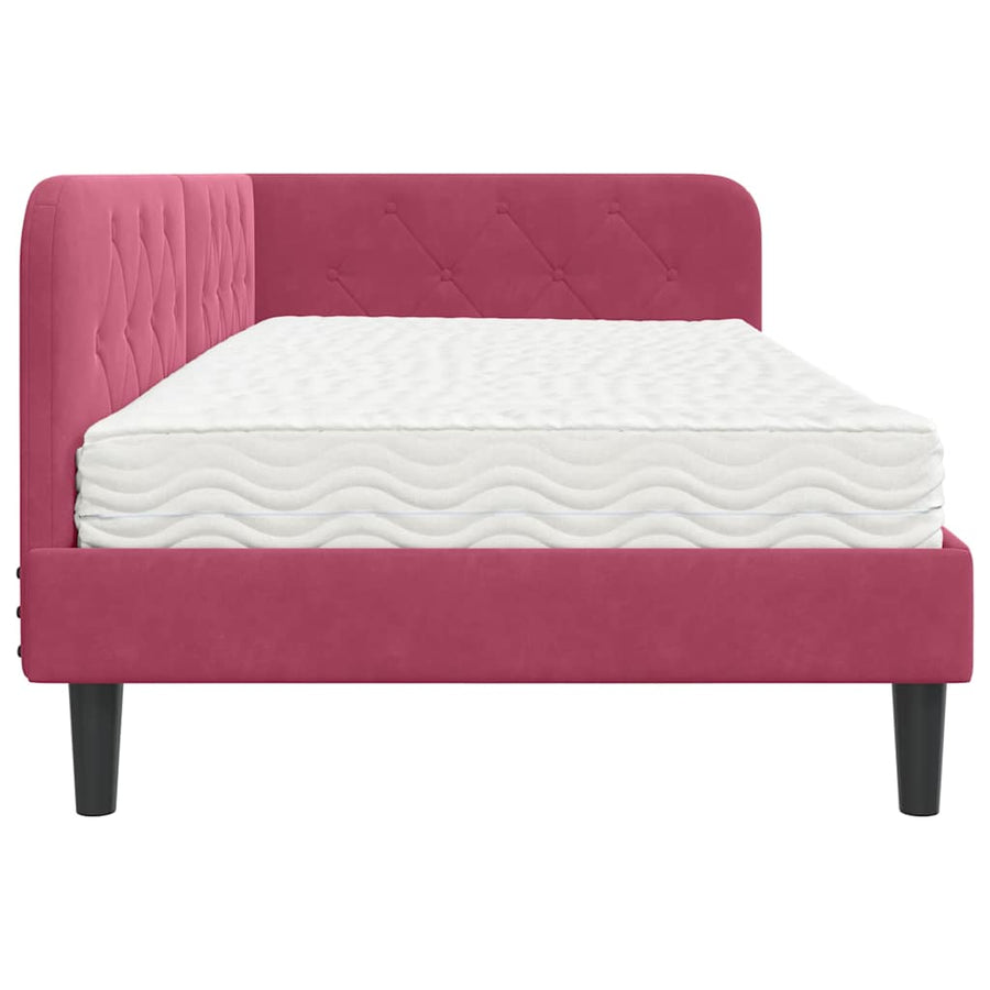 Hoekbedframe met matras Wijnrood 90 x 200 cm Fluweel