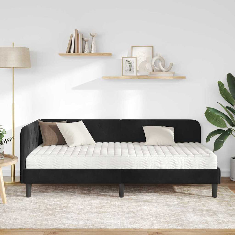 Hoekbedframe met matras Zwart 90 x 200 cm Fluweel