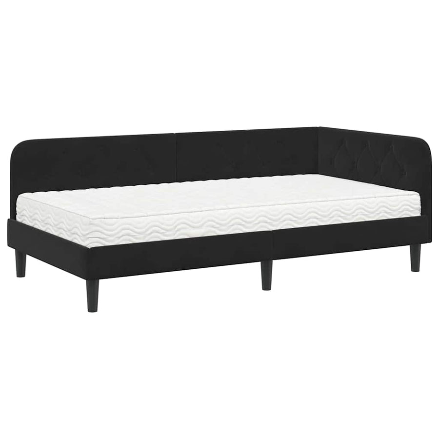 Hoekbedframe met matras Zwart 90 x 200 cm Fluweel