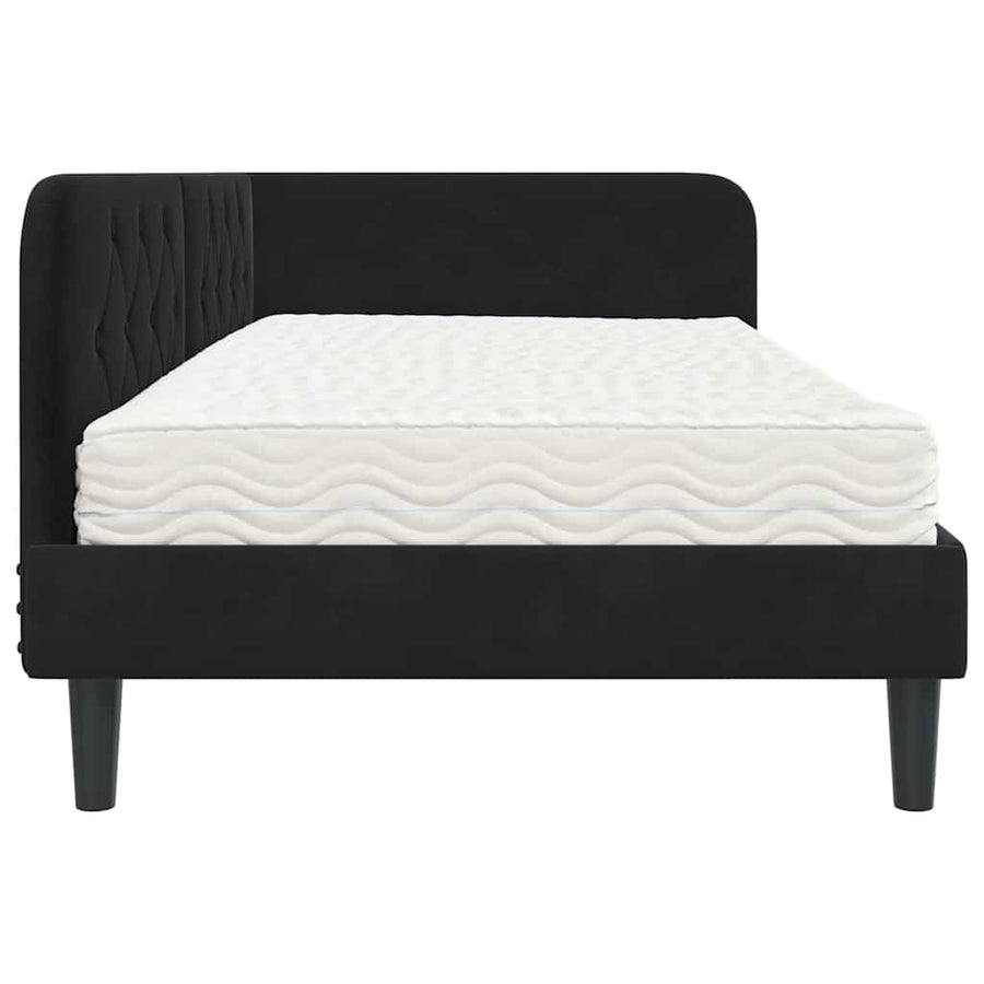 Hoekbedframe met matras Zwart 90 x 200 cm Fluweel