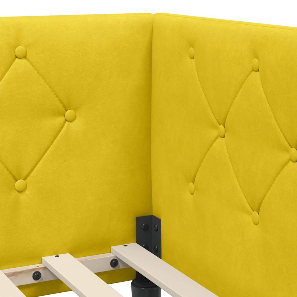 Hoekbedframe met matras met hoofdeinde Geel 90 x 200 cm Fluweel