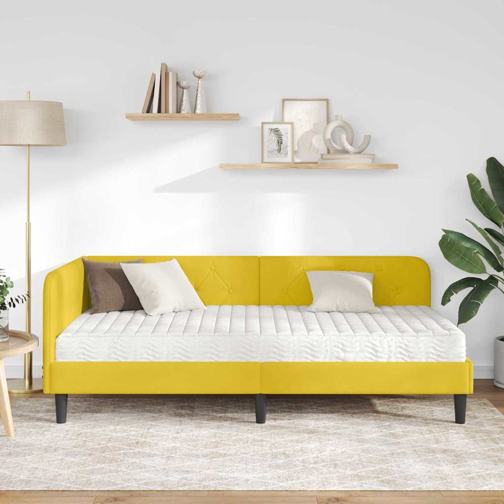 Hoekbedframe met matras met hoofdeinde Geel 90 x 200 cm Fluweel