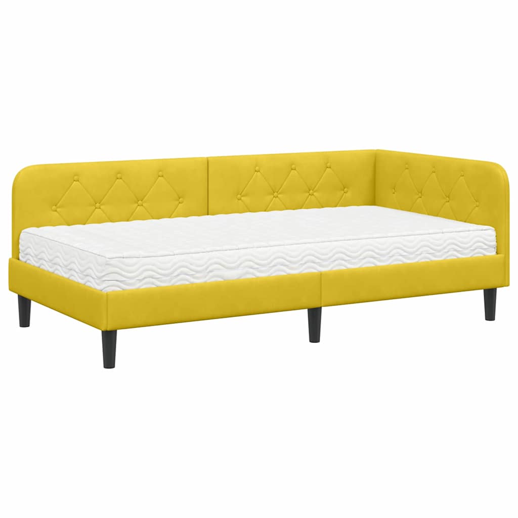Hoekbedframe met matras met hoofdeinde Geel 90 x 200 cm Fluweel