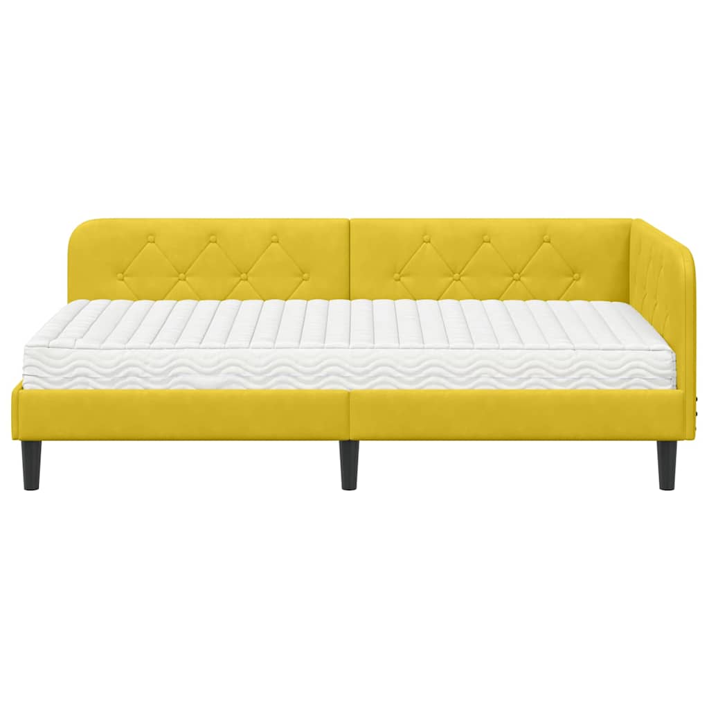 Hoekbedframe met matras met hoofdeinde Geel 90 x 200 cm Fluweel