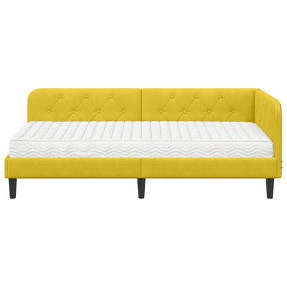 Hoekbedframe met matras met hoofdeinde Geel 90 x 200 cm Fluweel